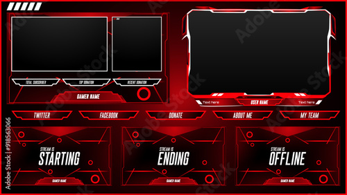 Metallic Black, Silver, and Maroon Stream Overlay Webcam Frames and Alert Panels for Gaming and Live Streaming