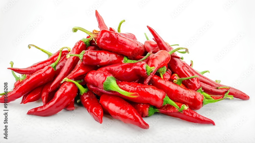 Red hot pepper pods lie in a pile. Red chili pepper isolated on white background. Red hot pepper pods lie in a pile. Red chili pepper isolated on white background.