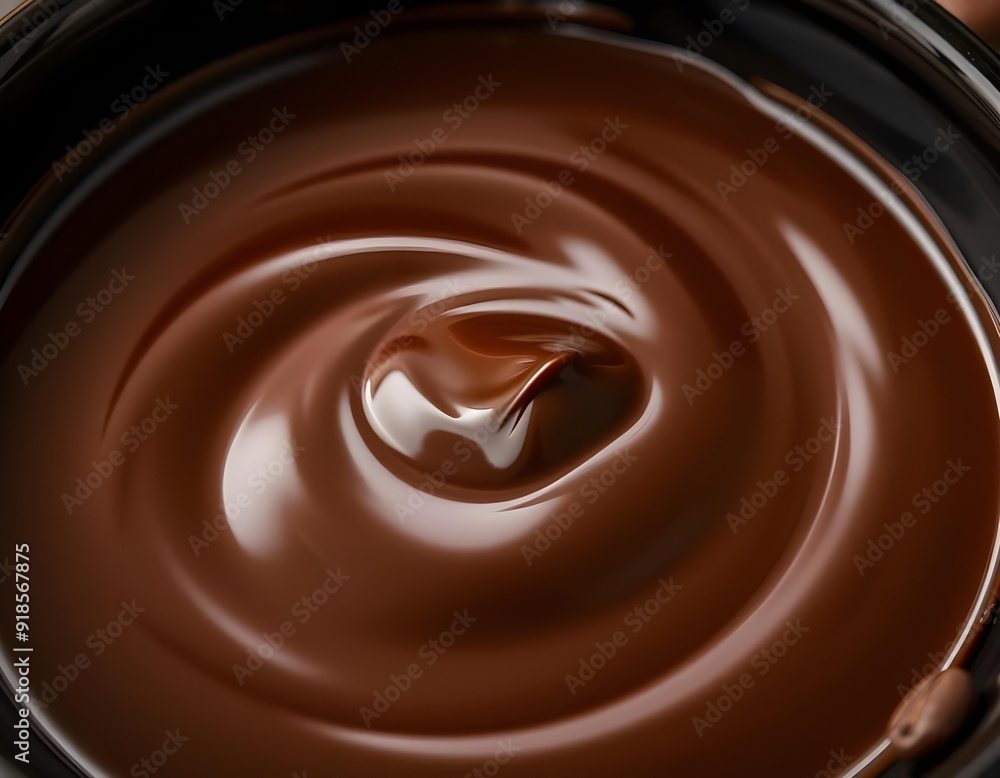 close up of liquid chocolate in a glossy dark bowl, with smooth flowing texture, and glistening surface reflecting light, surrounded by a few cocoa beans scattered nearby create with ai close up of liquid chocolate in a glossy dark bowl, with smooth flowing texture, and glistening surface reflecting light, surrounded by a few cocoa beans scattered nearby create with ai