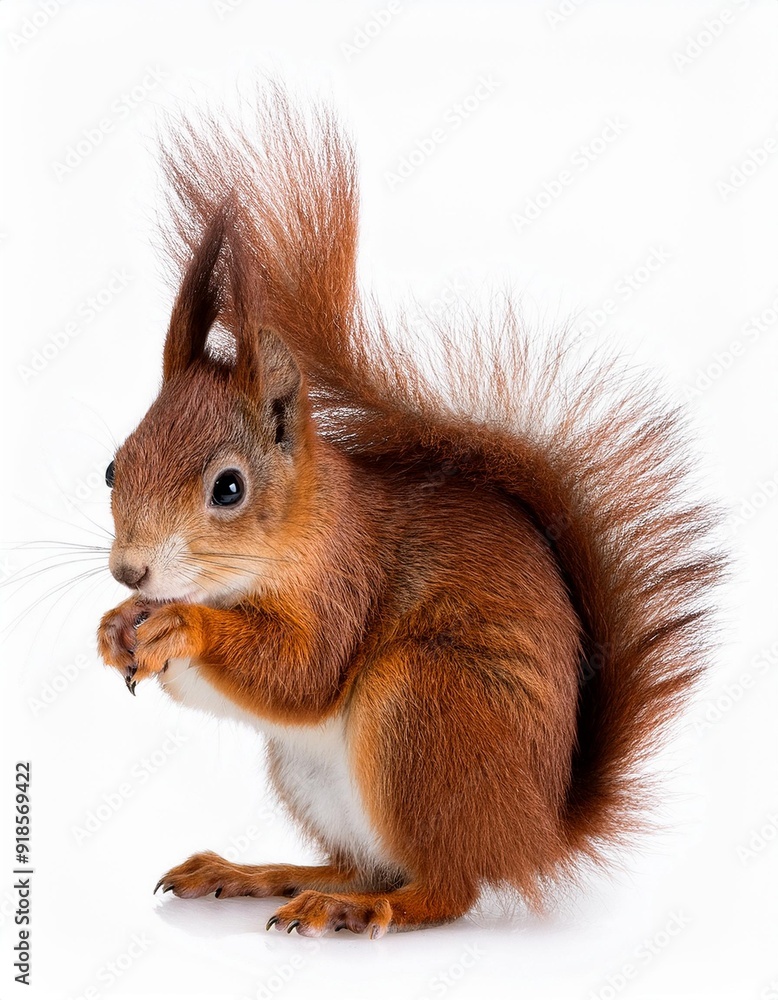 Fototapeta premium Eurasian red squirrel, Sciurus vulgaris, isolated on white background
