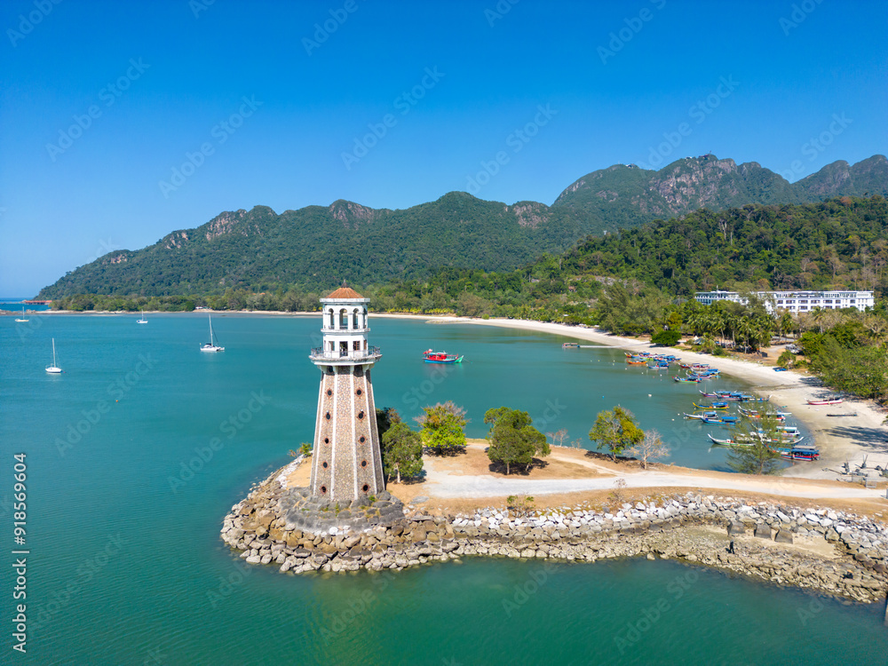 Fototapeta premium Perdana Quay Lighthouse Langkawi Island Kedah Malaysia Aerial