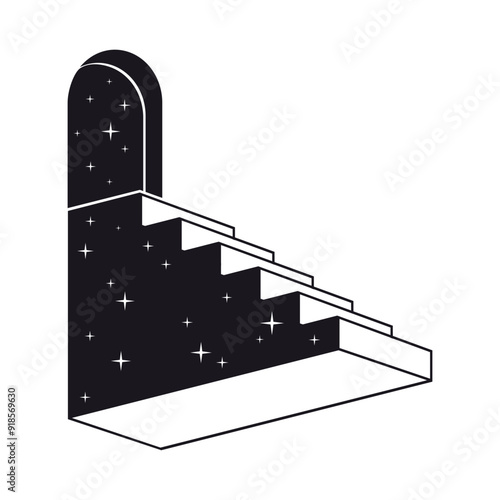 Monochrome surreal ladder. Abstract geometric staircase, modern stair flat vector background illustration. Minimal outline ladder