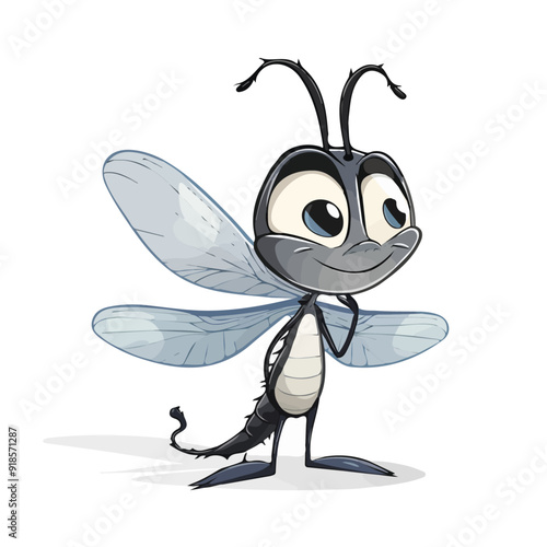 Vector illustration of a cartoon animation of fly, painted in watercolor, isolated on a white background