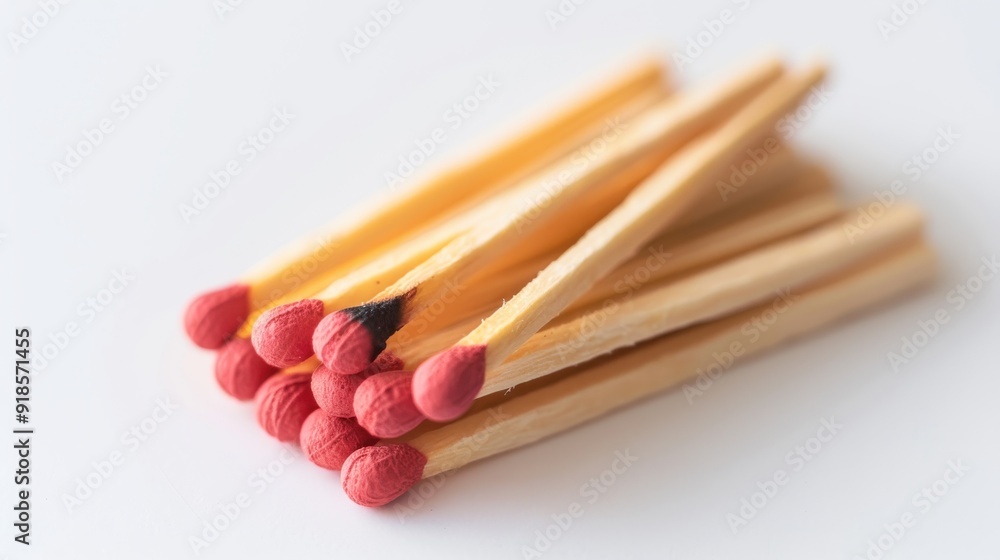 Group of wooden matches with red tips, some of which are charred Group of wooden matches with red tips, some of which are charred