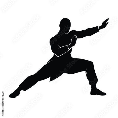 Male martial arts kung fu man standing posing silhouette vector. isolated white background 