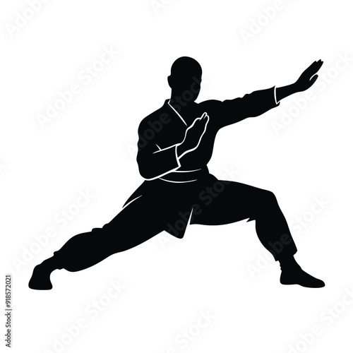 Male martial arts kung fu man standing posing silhouette vector. isolated white background 