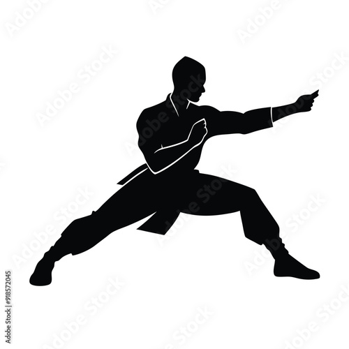 Male martial arts kung fu man standing posing silhouette vector. isolated white background 