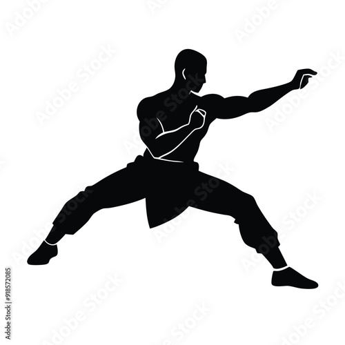 Male martial arts kung fu man standing posing silhouette vector. isolated white background 