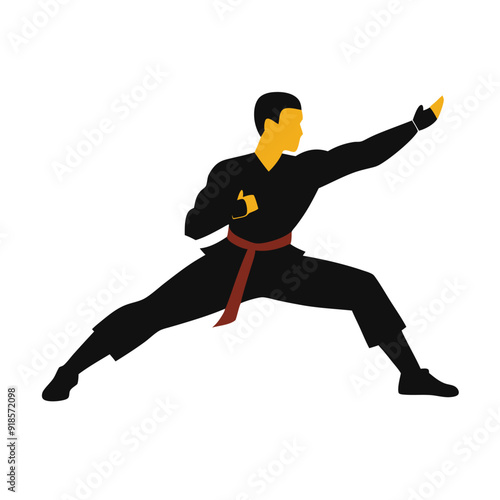 Male martial arts kung fu man standing posing silhouette vector. isolated white background 