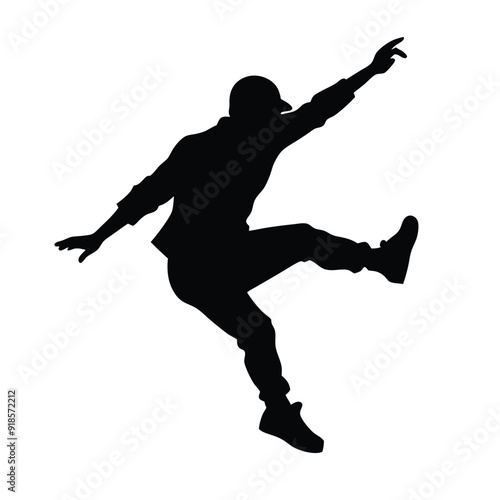 young man doing parkour jump vector silhouette, isolated white background