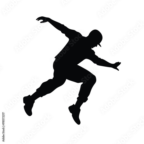 young man doing parkour jump vector silhouette, isolated white background