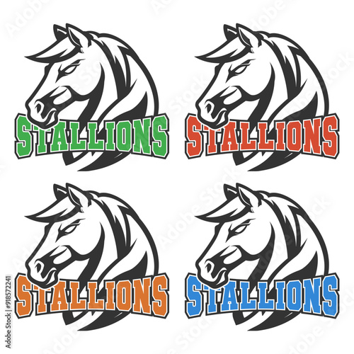 Stallions Illustration Clip Art Design Shape. Mascot Silhouette Icon Vector.