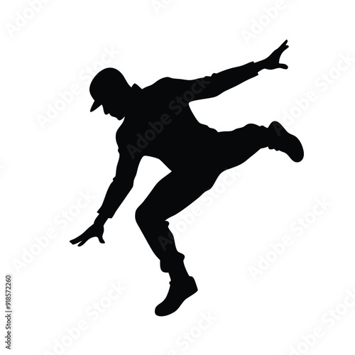 young man doing parkour jump vector silhouette, isolated white background