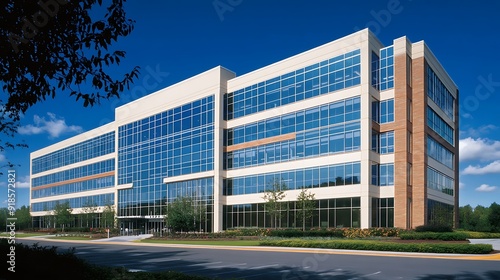 Modern Professional Office Building with Sleek Design and Glass Facade – Ideal for Business and Corporate Settings"