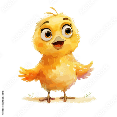 vector illustration of a cartoon chick animation, painted with watercolor, isolated on a white background.