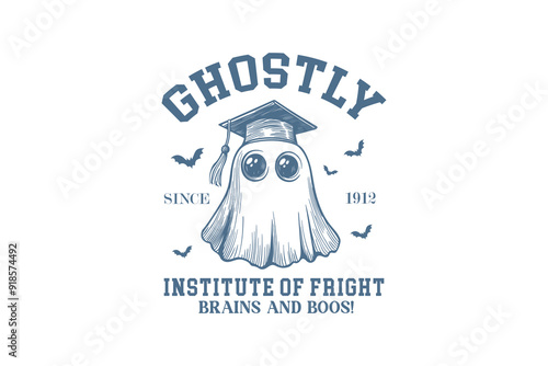 Ghostly institute of fright Vintage Halloween University SVG T shirt design 