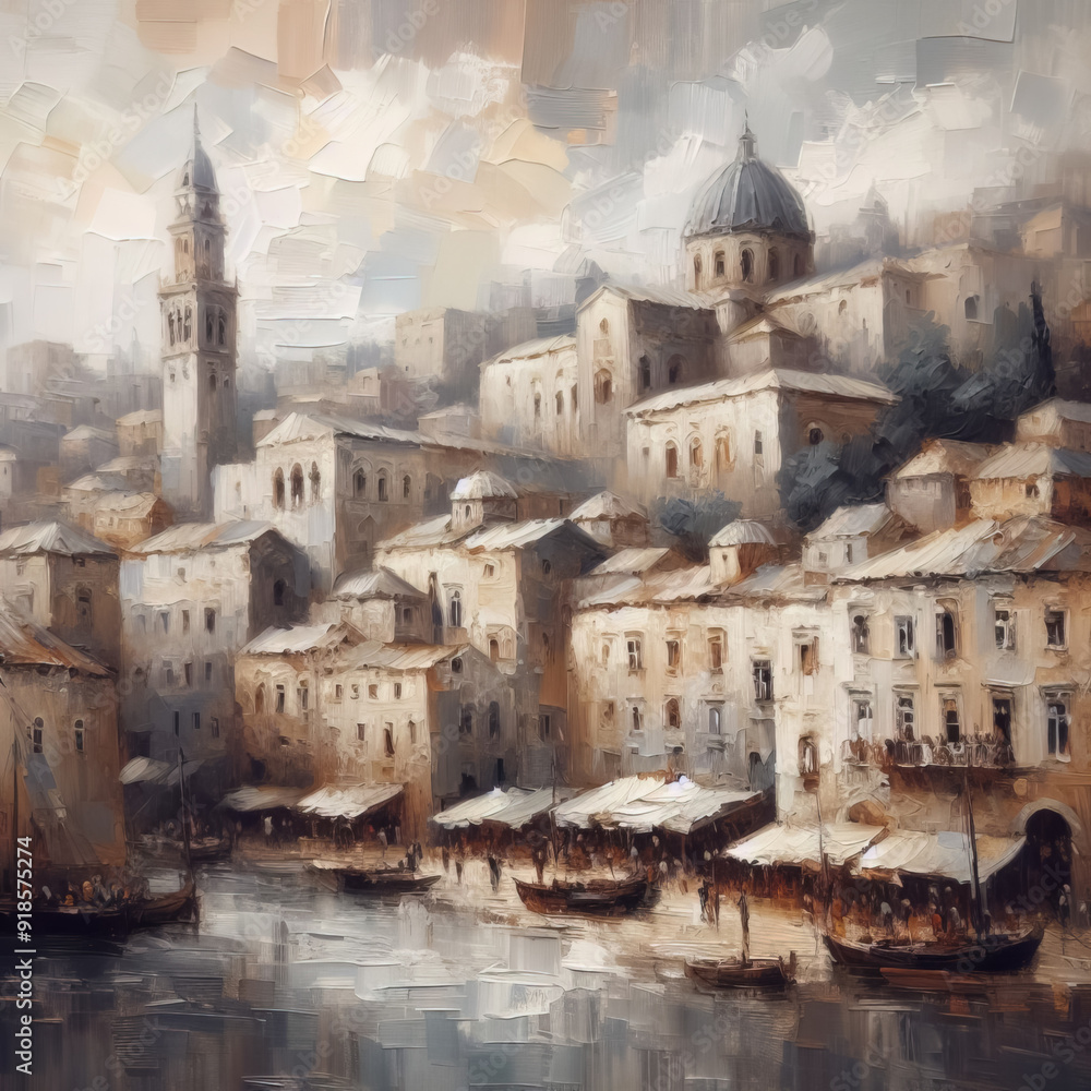 Fototapeta premium Oil painting of old city