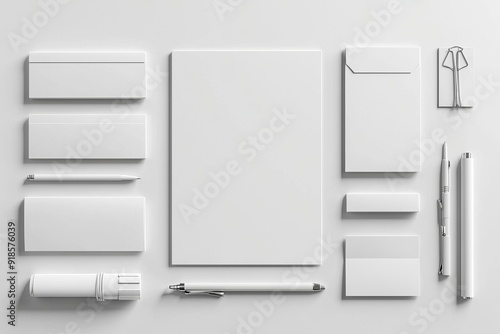 Realistic blank stationery set mockup isolated created with generative ai