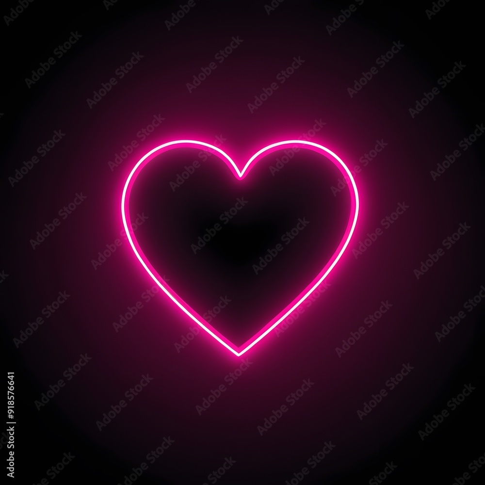 A vibrant neon pink love heart with a glowing outline, against a dark background A vibrant neon pink love heart with a glowing outline, against a dark background
