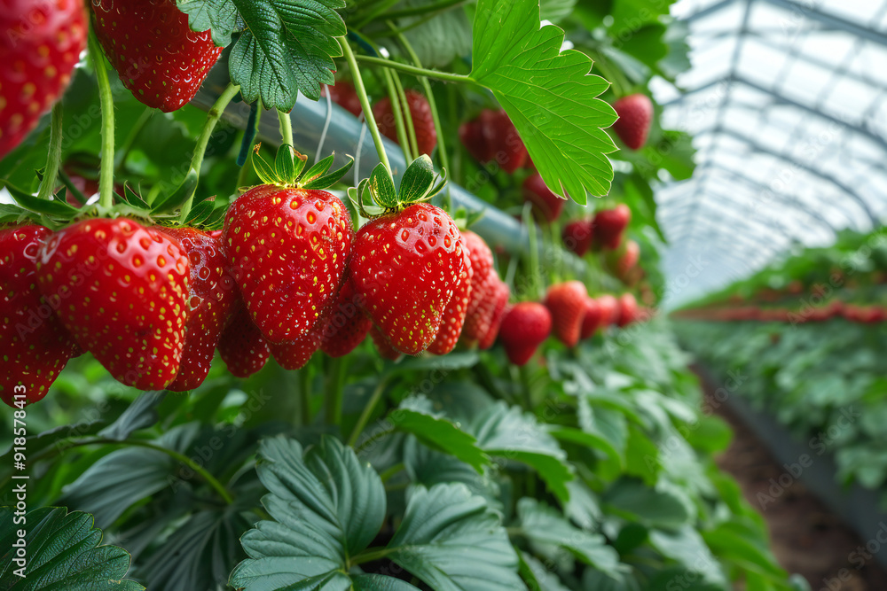 Strawberries Growing in Greenhouse Strawberries Growing in Greenhouse