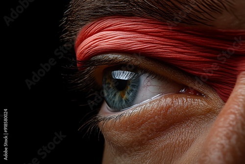 Closeup of the muscles around the eye with optic nerves visible, highlighting the precision of muscle and nerve interaction, anatomy, ocular neuromuscular system photo