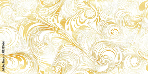 Elegant peppermint swirls in gold and white, with a hint of shimmer and intricate designs, seamless pattern