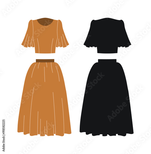 Blouse and skirt silhouette, womens suit, wardrobe