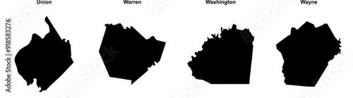 Union, Warren, Washington, Wayne outline maps
