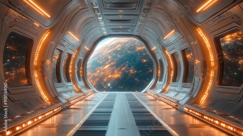 Fototapeta Naklejka Na Ścianę i Meble -  Spacecraft window view of earth from deep space - generative ai