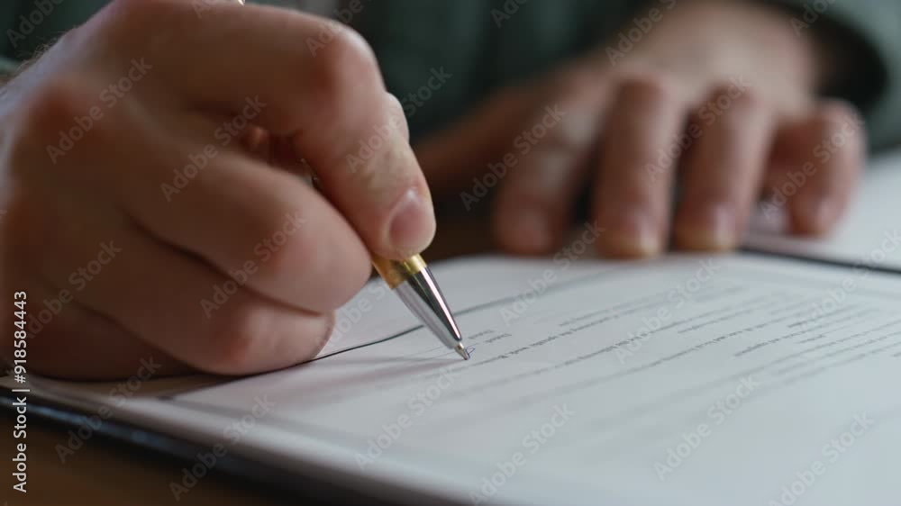 Businessman hands signing agreement at desk closeup. Man ceo writing signature Businessman hands signing agreement at desk closeup. Man ceo writing signature