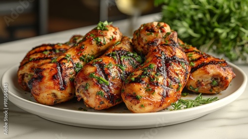 Grilled chicken drumsticks with fresh herbs - generative ai photo