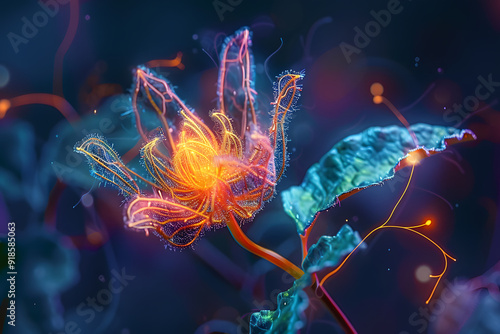 Scientifically accurate hologram of a seed sprouting, showing changes in cellular structure and growth in realtime