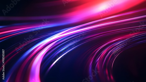  Modern abstract high-speed light effect. Abstract background with curved beams of light. Technology futuristic dynamic motion. Movement pattern for banner or poster design background concept.