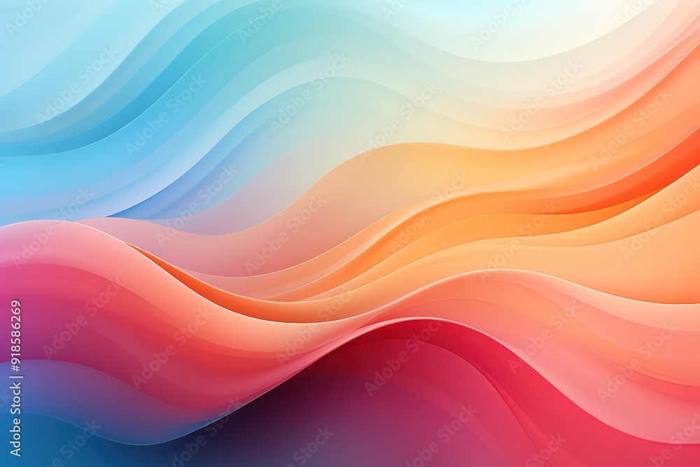 Abstract background with soft, flowing waves in blue, orange and red hues. Abstract background with soft, flowing waves in blue, orange and red hues.