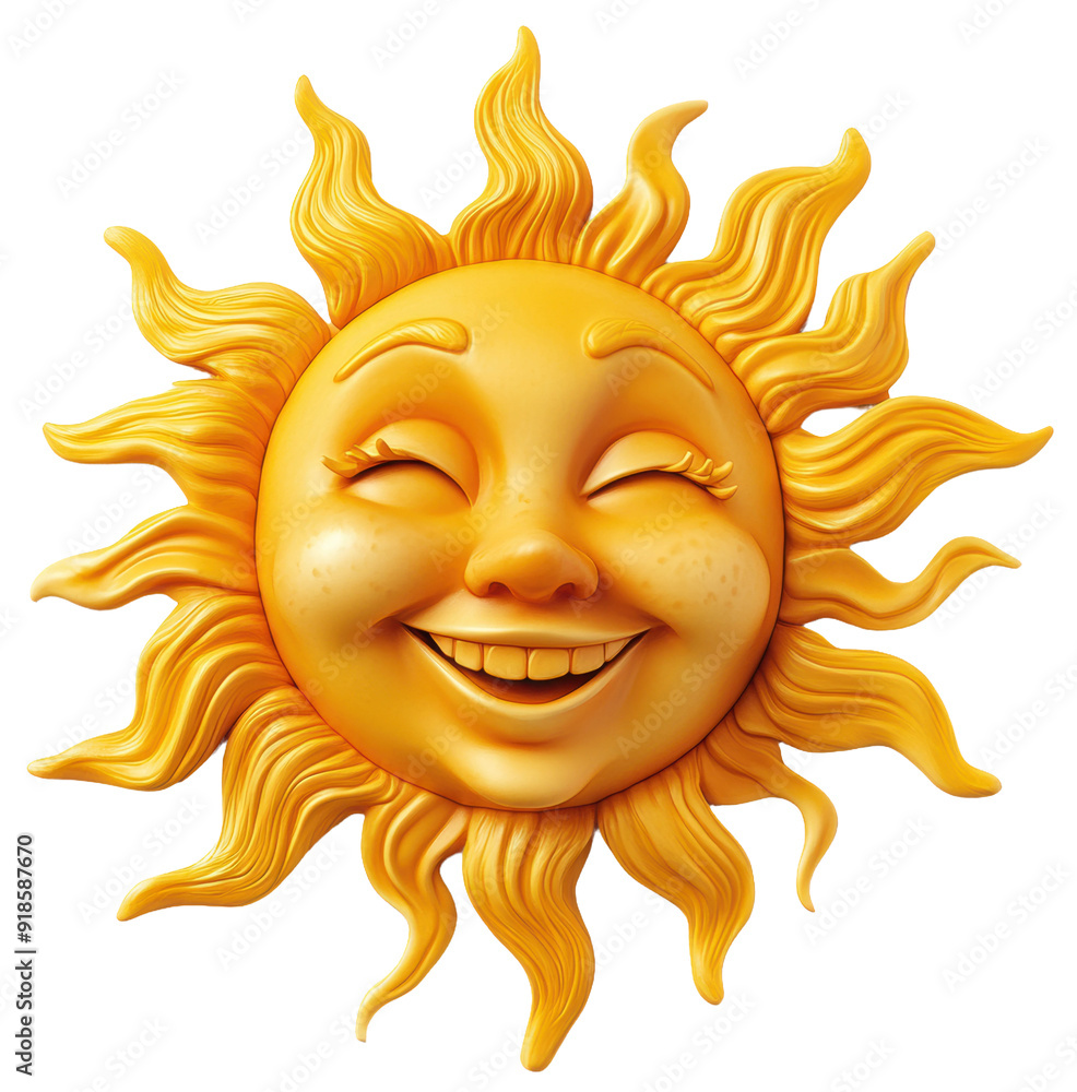 Cheerful sun with bright rays and smile, cut out - stock png. Cheerful sun with bright rays and smile, cut out - stock png.