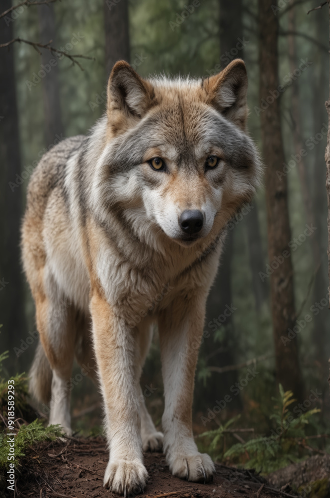 Majestic Wolf in Serene Forest Majestic Wolf in Serene Forest