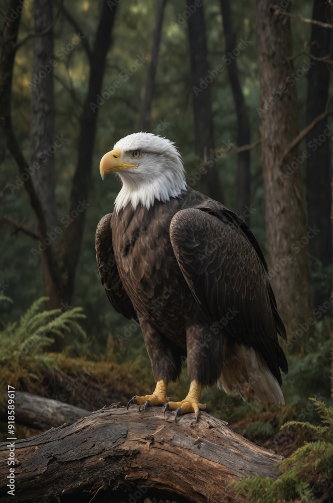 Bald Eagle Perched in a Serene Forest Bald Eagle Perched in a Serene Forest