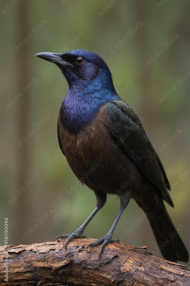 Iridescent Common Grackle Perched on a Branch Iridescent Common Grackle Perched on a Branch