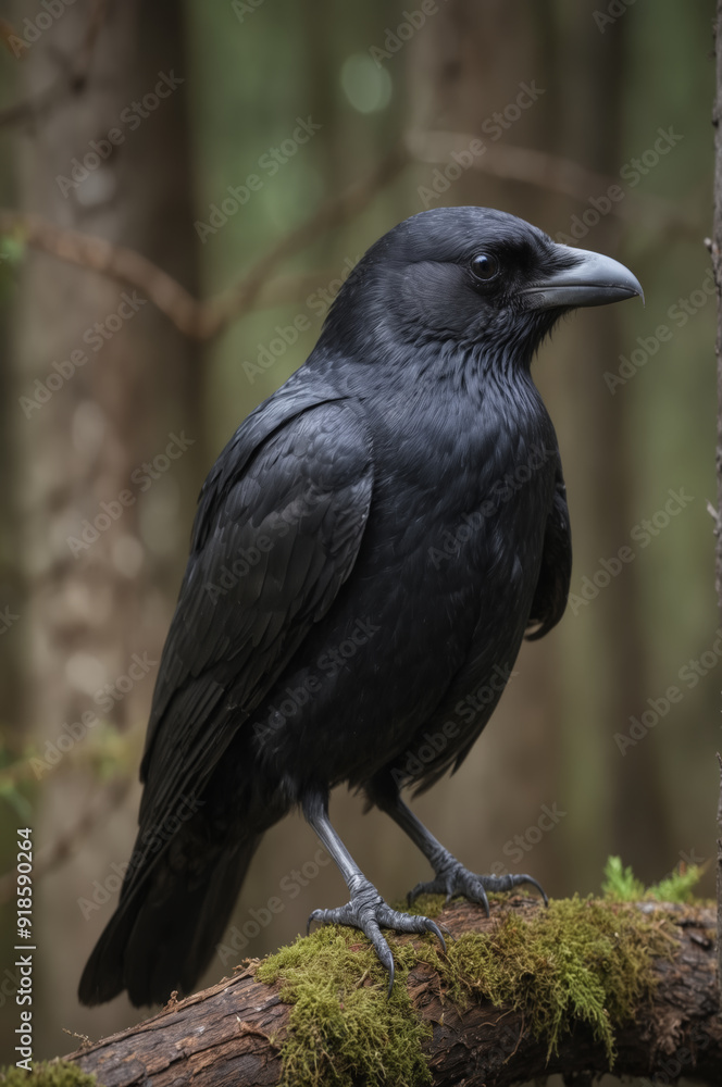 Majestic Crow in a Forest Setting Majestic Crow in a Forest Setting
