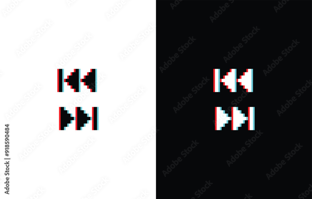 glich effect pixel Rewind and Forward icon. Vector pixel art 8 bit logo ...