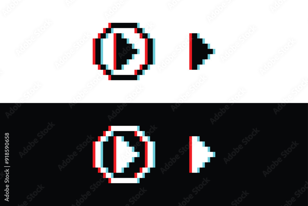 glich effect pixel play icon. Video play symbol. Vector icon for website design, app. glich effect pixel play icon. Video play symbol. Vector icon for website design, app.