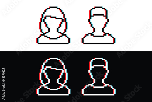 glich effect male and female avatar pixel art icon vector 8 bit game