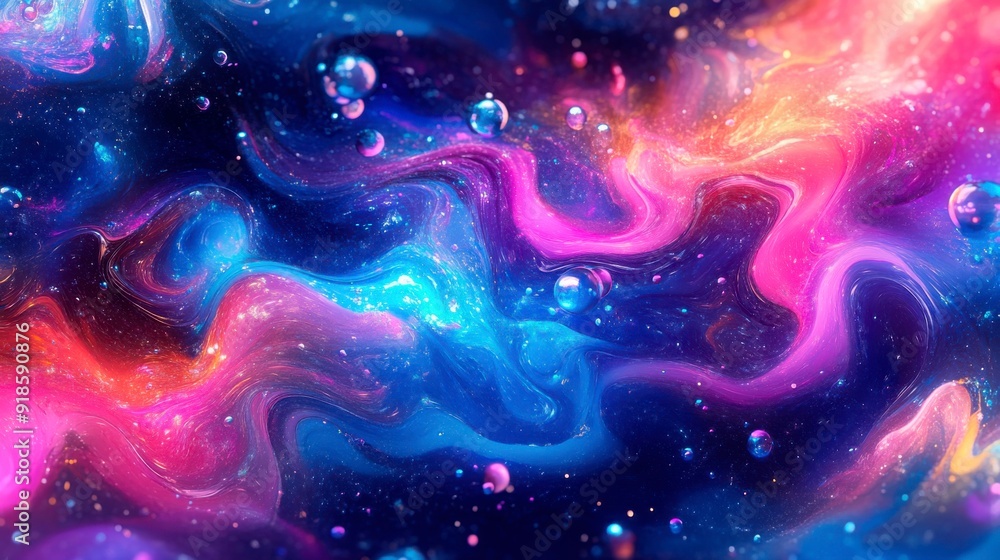 Abstract colorful background with flowing paint and bubbles. Abstract colorful background with flowing paint and bubbles.