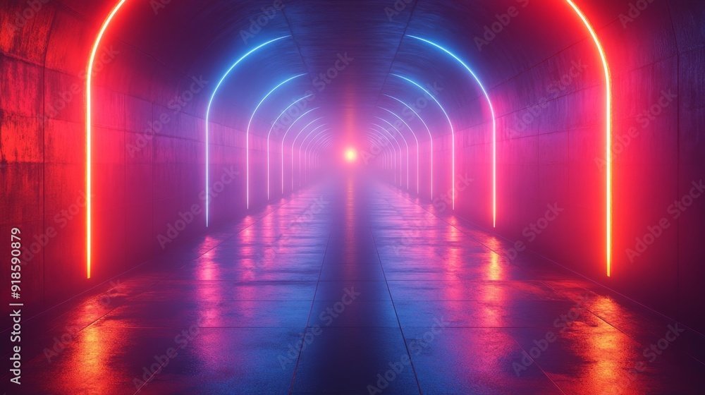 Futuristic neon tunnel with vibrant lights - generative ai Futuristic neon tunnel with vibrant lights - generative ai