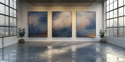 Wallpaper Mural Modern and minimalist photo studio interior with abstract paintings and city view Torontodigital.ca