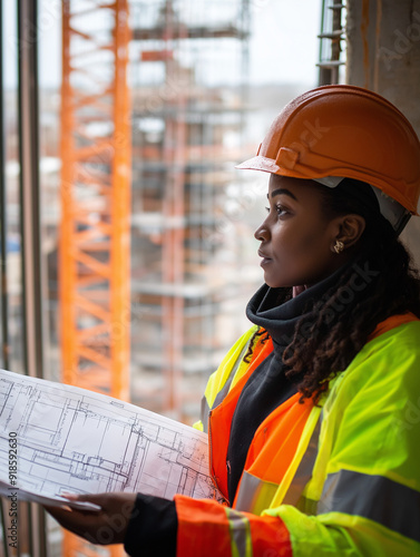 Female Engineer in Front of Architectural Development