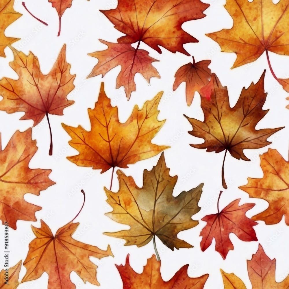 Colorful background of autumn maple tree leaves background. Multicolor maple leaves autumn background. Painted in watercolor Colorful background of autumn maple tree leaves background. Multicolor maple leaves autumn background. Painted in watercolor