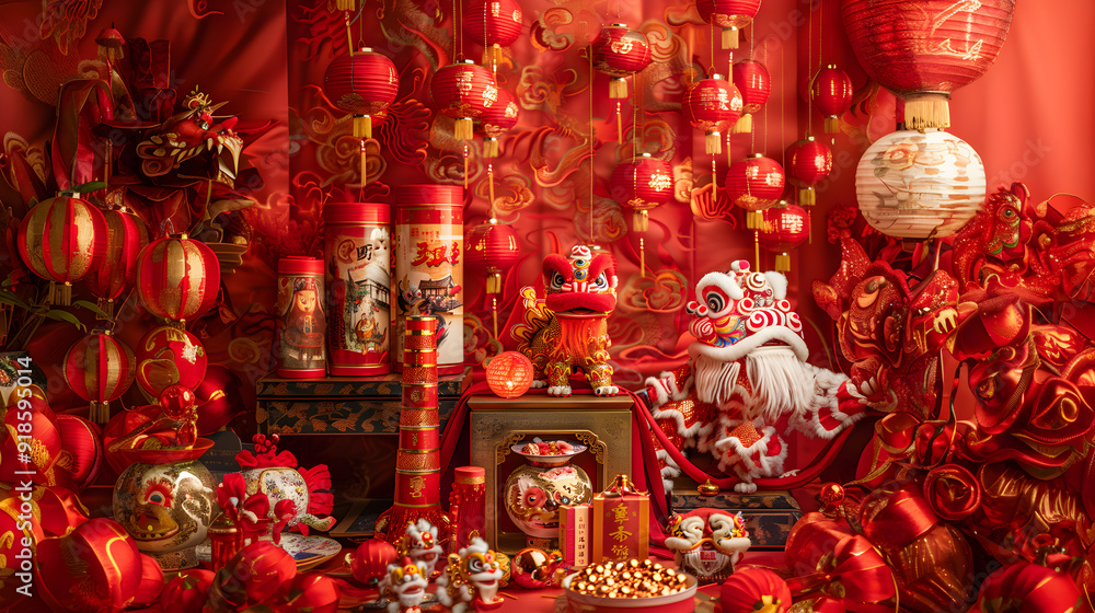Naklejka premium Symbolic Image with Figures and Shapes for Chinese New Year