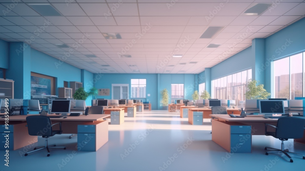 Spacious call center office bathed in morning light Spacious call center office bathed in morning light