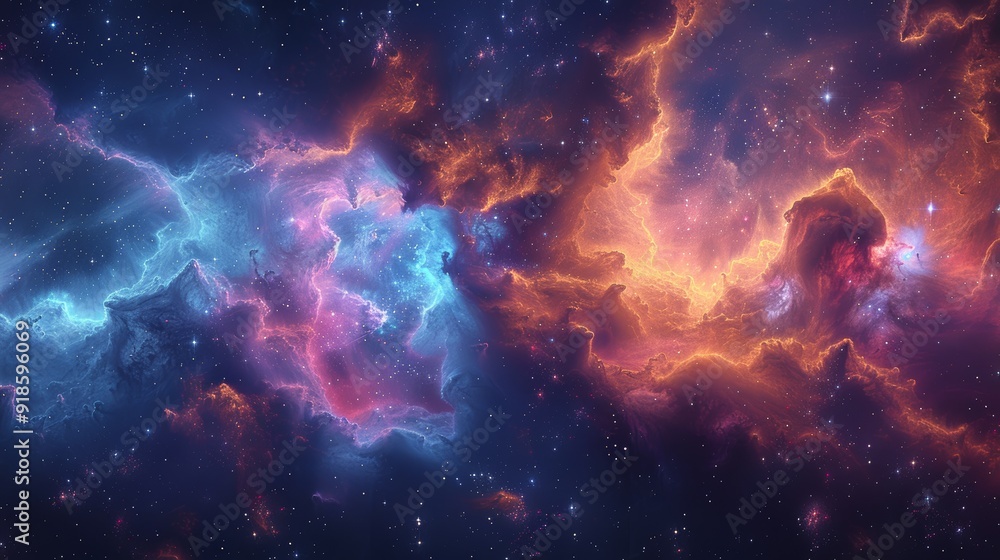 Colorful nebula in outer space showcasing vibrant gas clouds and stars Colorful nebula in outer space showcasing vibrant gas clouds and stars